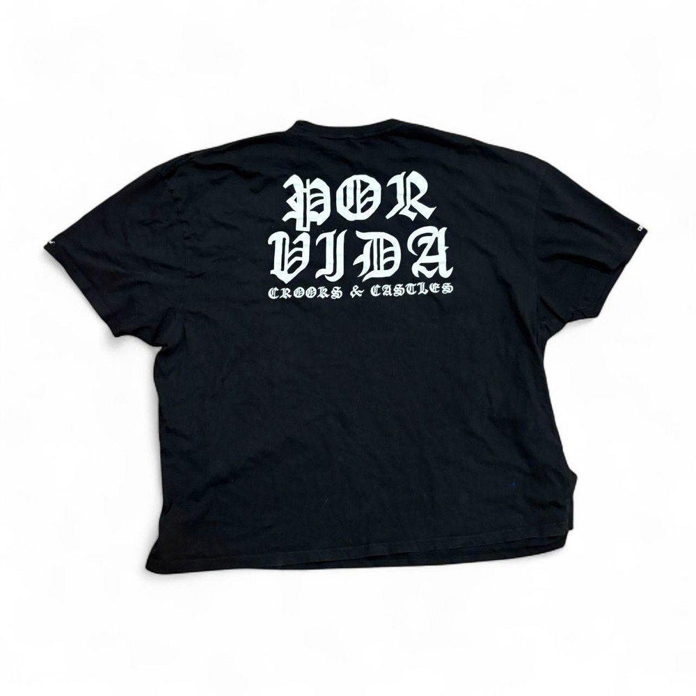 Crooks & Castles Loco Por Vida Black Graphic T-Shirt Chrome Hearts Style Mens
